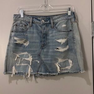 Distressed denim skirt